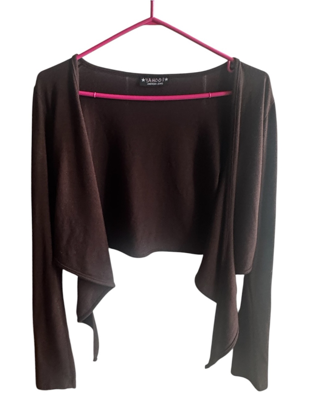 YAHOO! AMERICAN JEANS Women’s Dark Brown Long Sleeve Cropped Tie Front Cardigan